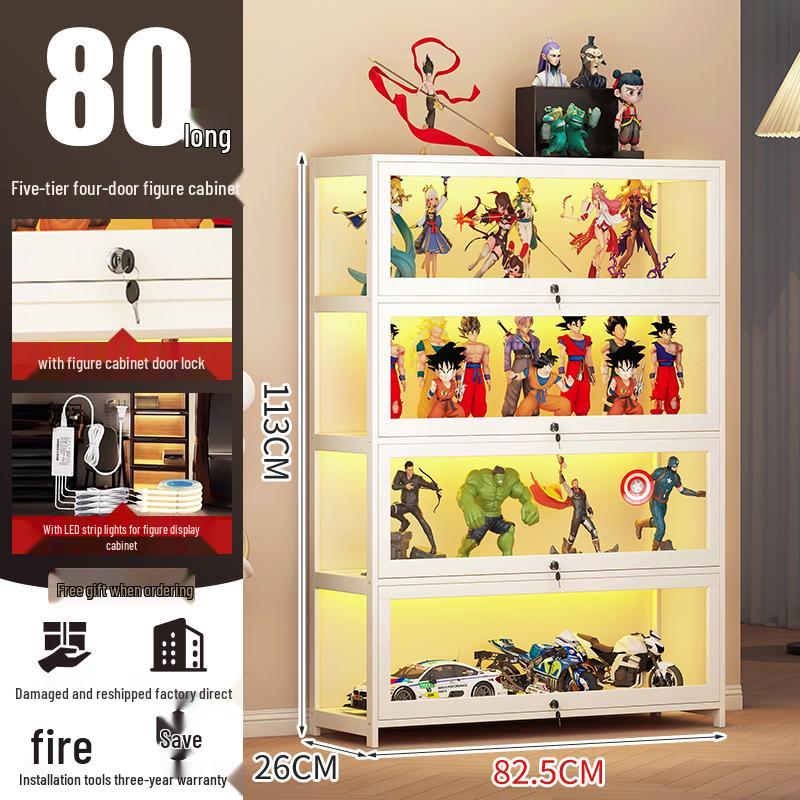Acrylic Lockable Display Case with LED Lights for Figurines and Models, Dustproof Transparent Stand