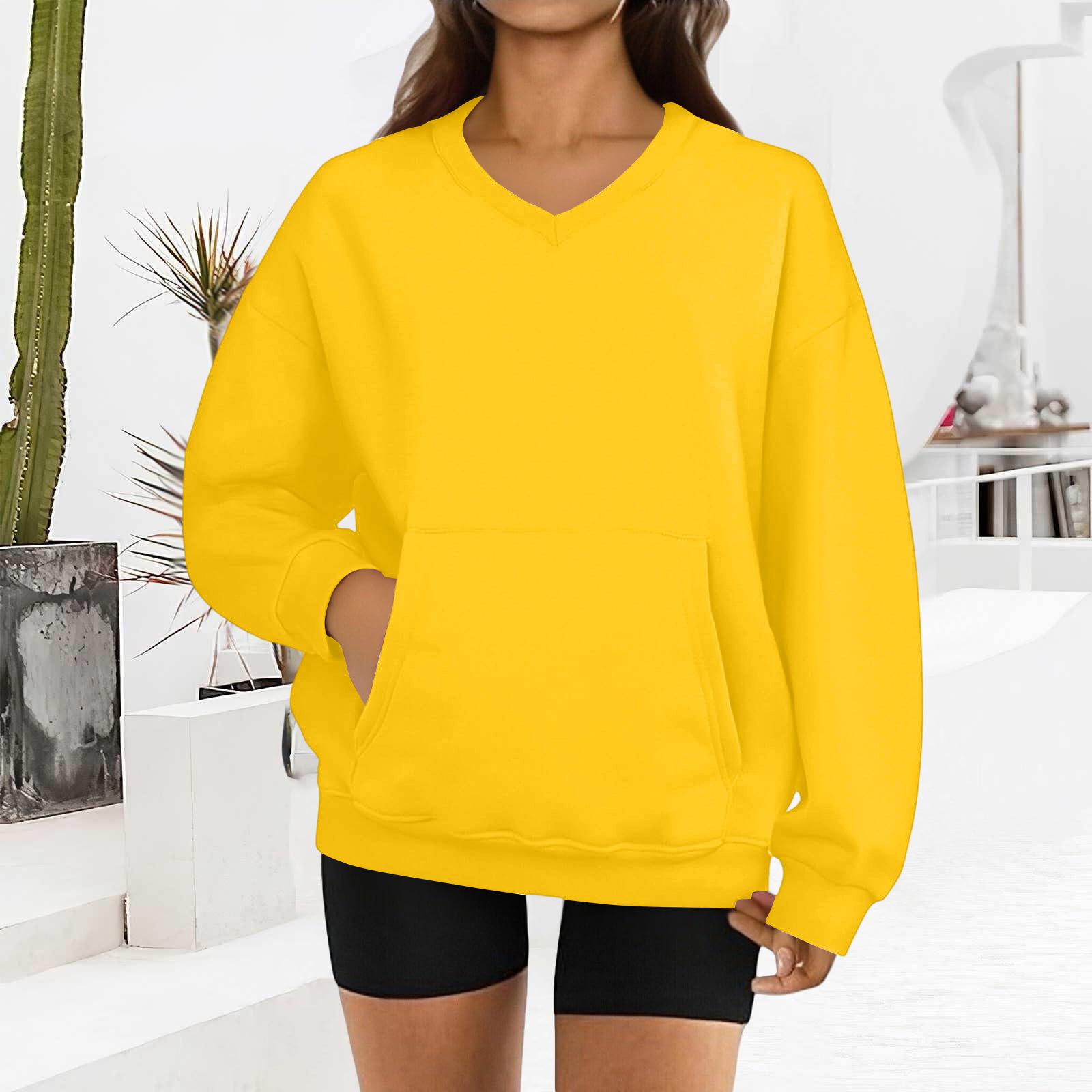 

Женский модный однотонный свитшот с длинным рукавом и V-образным вырезом L жёлтый