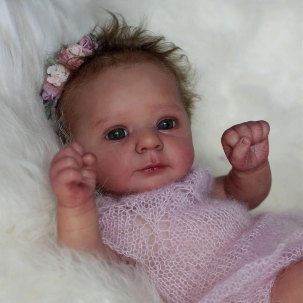 Păpuși drăguțe pentru copii renăscuți de 18 inch Felicia Pânză moale, dulci, nou-născuți, păpuși, din viața reală, făcute manual, cu păr înrădăcinat, pentru copii, colecționar de jucării