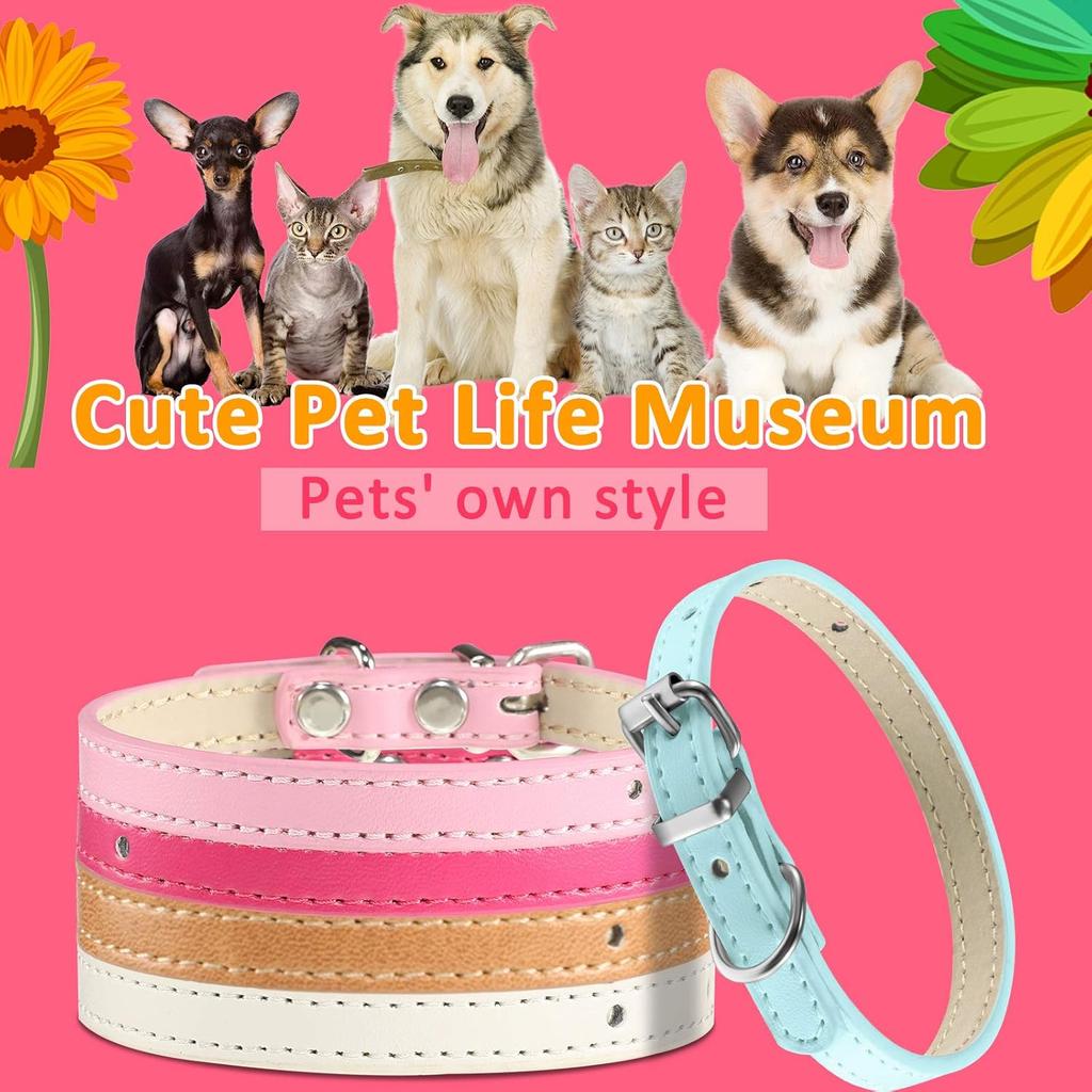 Weewooday 16 Pieces PU Puppy Cat Collar Leather Adjustable Kitten Big Cat Collar Small Pet Collars Colorful Safety Puppy Identification Collar for