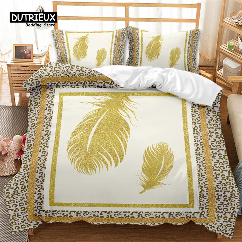 Feather Bedding Set Bohemia Style Abstract Geometric Print Duvet Cover Set Microfiber Comforter Cover King Queen For Kids Adults