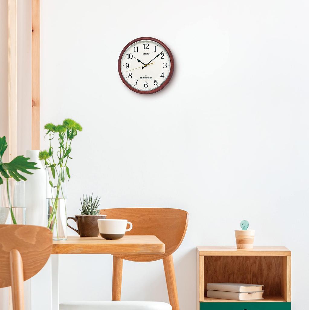 Seiko Clock Wall Seiko Brown Wood Diameter 310 x ZS256B Radio-Controlled Clock, Nextime, Grain, 51mm,