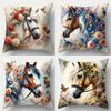 Majestic Horse - Floral Elegance Pillow CoversLiving Room Sofa Cushion Cover, Soft and Comfortable, Bedroom Room Decoration