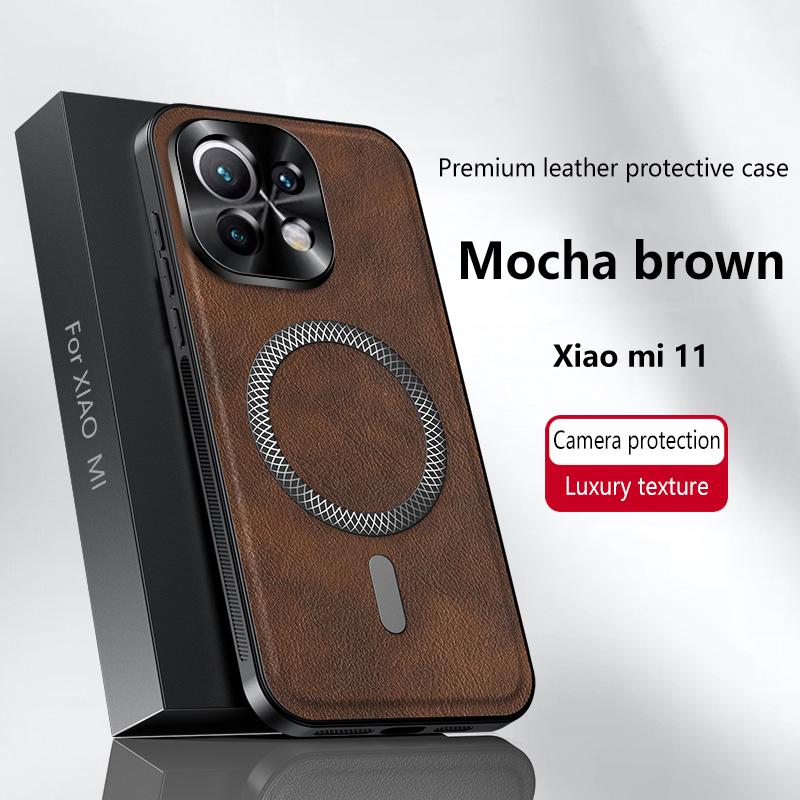 For Xiaomi 11 Case Magnetic Elegant Leather Wear-Resistant Lens Fully Covered Non-Slip Grip Edge Cover Shell