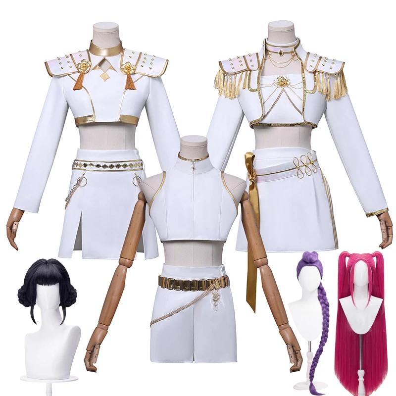 Rumi Zoey Mira Cosplay Costume Wig Women Girls White Leather Suit Halloween Carnival Party Comic-con Role Playing Outfit