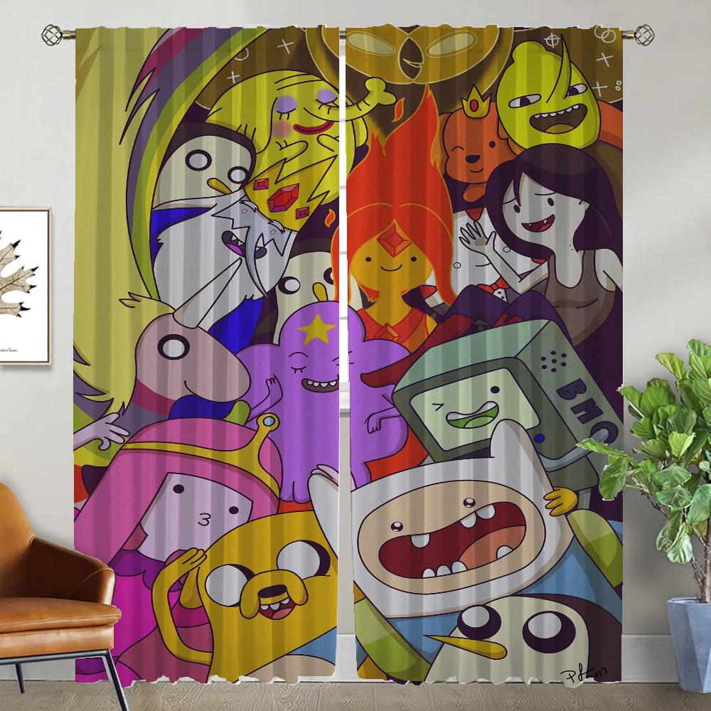 Adventures Time Home Interior Curtains 2 Pieces Partition Curtains for Living Room Curtain Halloween Decoration Shades Kitchen