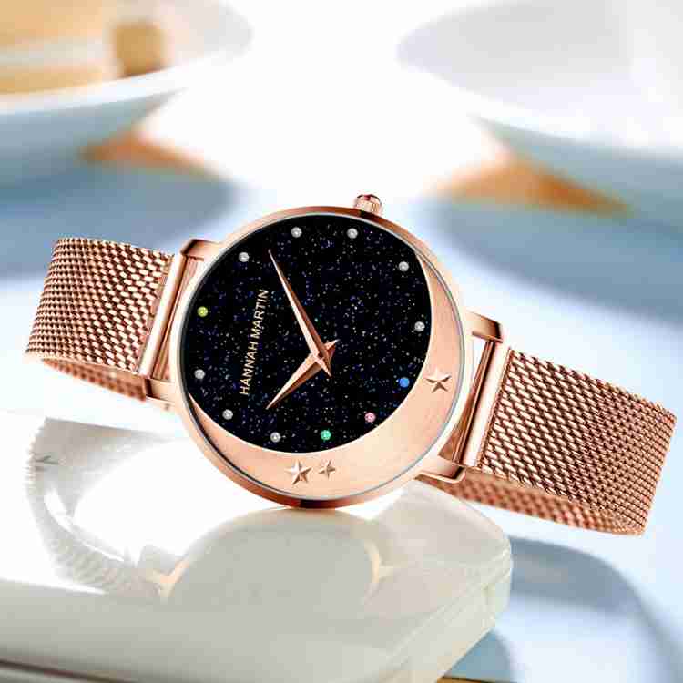 Luxury Women Wrist Watch Quartz Movement Wristwatch Moon Stars Night Flash Watches for Women
