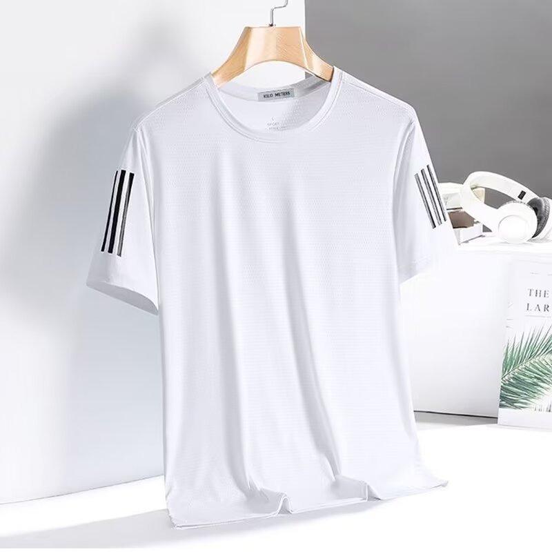 Ice silk short-sleeved T-shirt men's summer loose large size round neck short-sleeved men's sports casual quick-drying top versatile