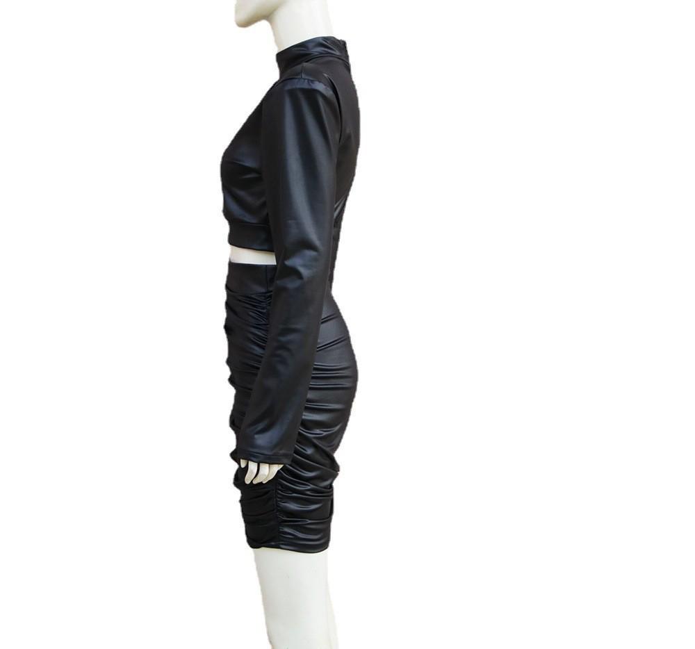 Women's 2022 Ruched Stand-up Collar Long Sleeve Two-piece Bodycon Dress