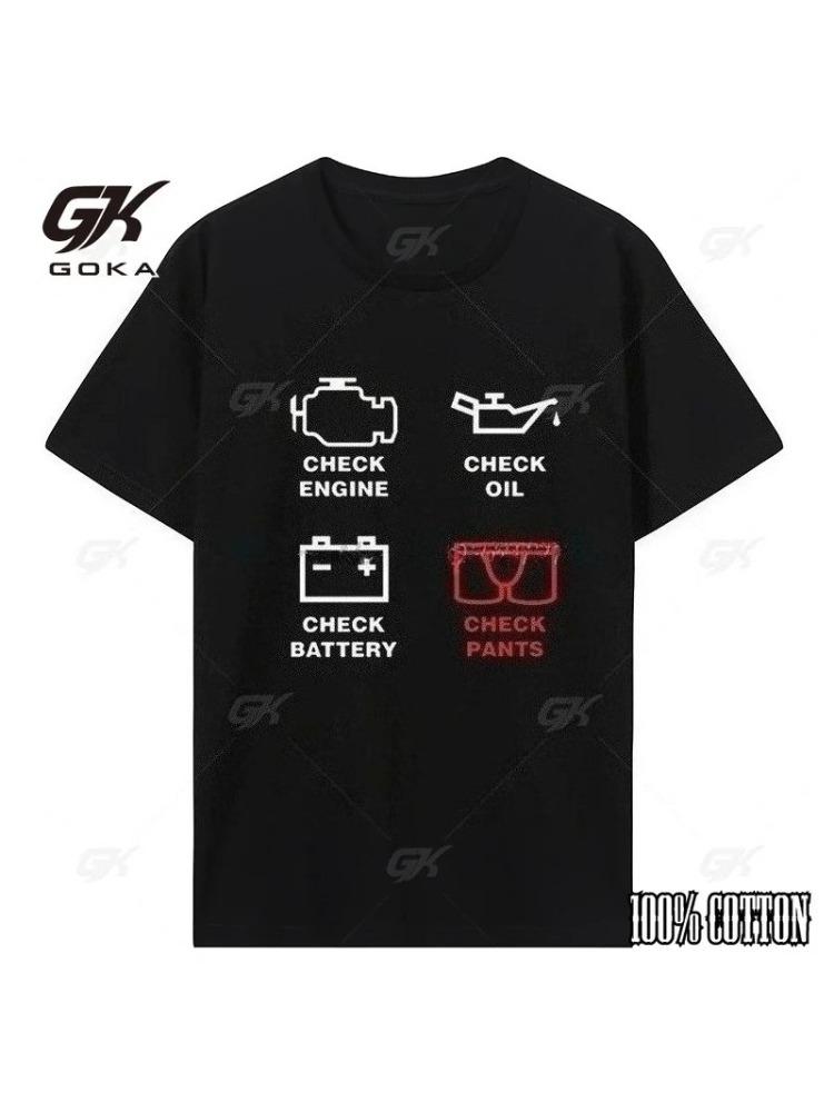Funny Check Engine Oil Battery Pants Print Tshirt Cotton Fitness Short Sleeve ONeck Mechanic Repair Tees Tops Mens Clothing