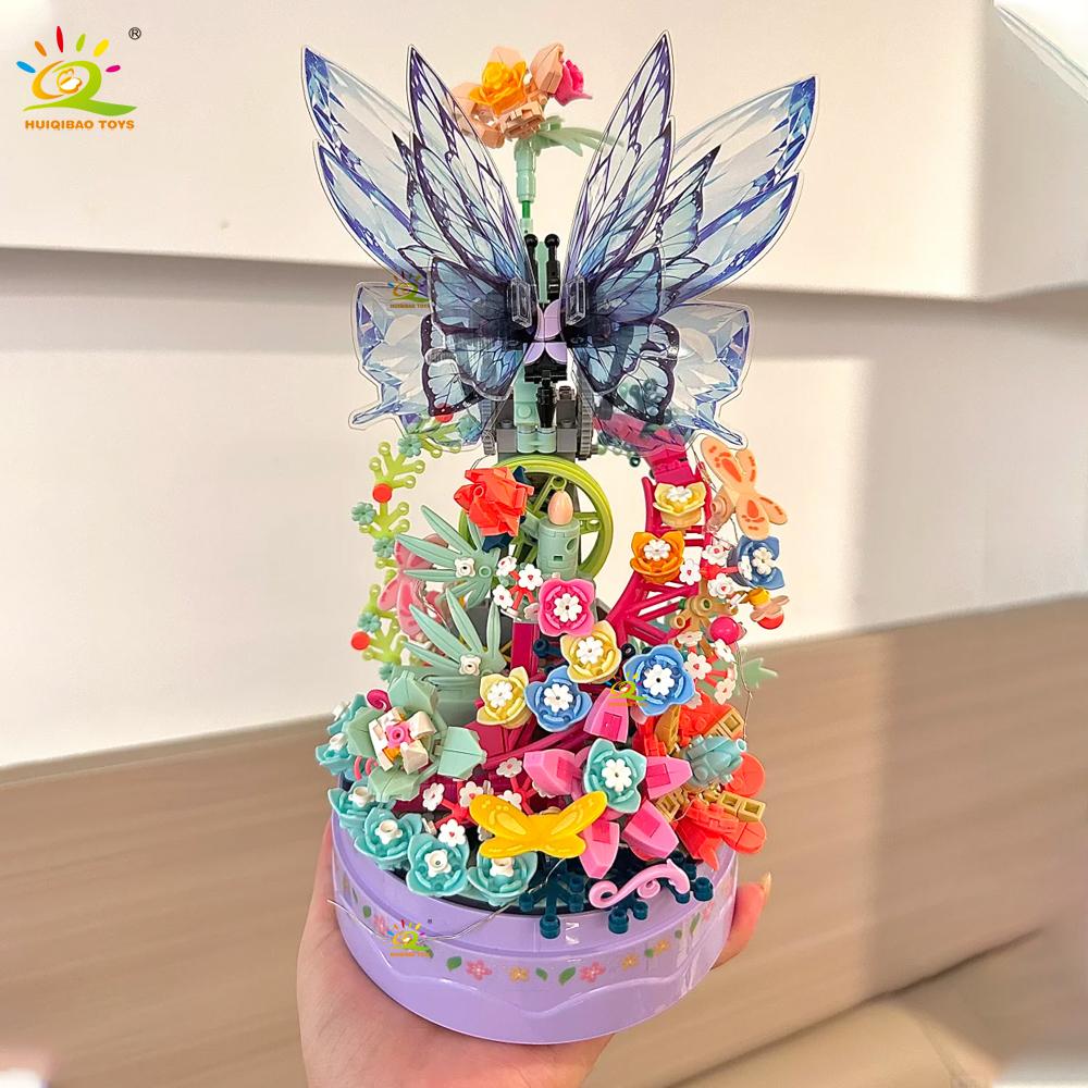 Non-Toxic 630Pcs Moc Butterfly Music Box Model Building Block Flower Brick Construction Toy For Children Desk Home Decoration
