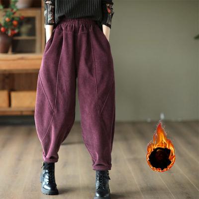 Corduroy Pants Padded Thickened Autumn Winter New High Waist Loose Solid Color Splicing Warm Harlan Fashion Trousers Large Size