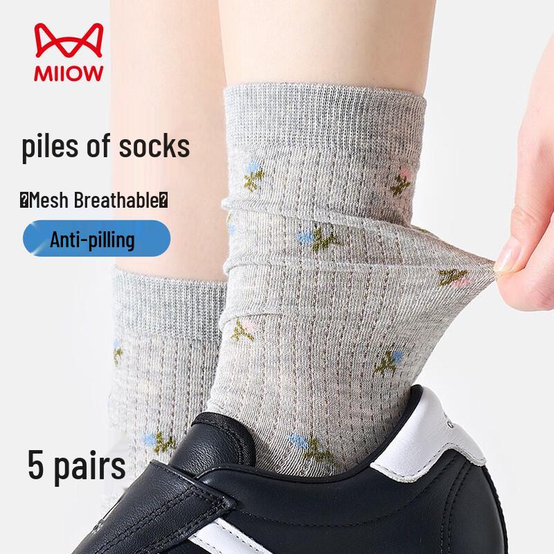 Maoren Women s Summer Cool Mesh Floral Mid-Calf Socks - 5 Pairs One Size