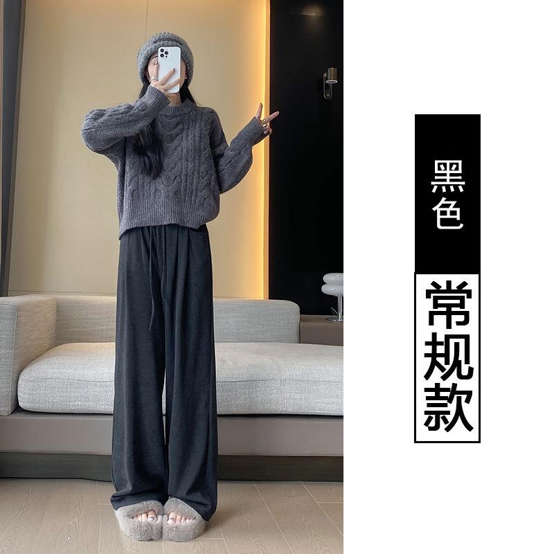 

Ленивый ветер клейкие рисовые брюки весна новые женские кулон мягкие восковые расслабление трикотажные спортивные свободные широкие брюки XL чёрный