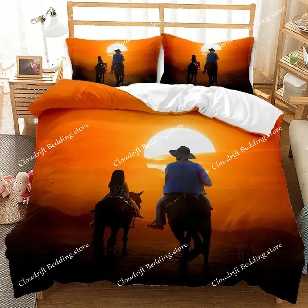 Western Cowboy Sunset Scenery Bedding Set Boys Girls Twin Queen Size Duvet Cover Pillowcase Bed Boys Adult Home Textileextile