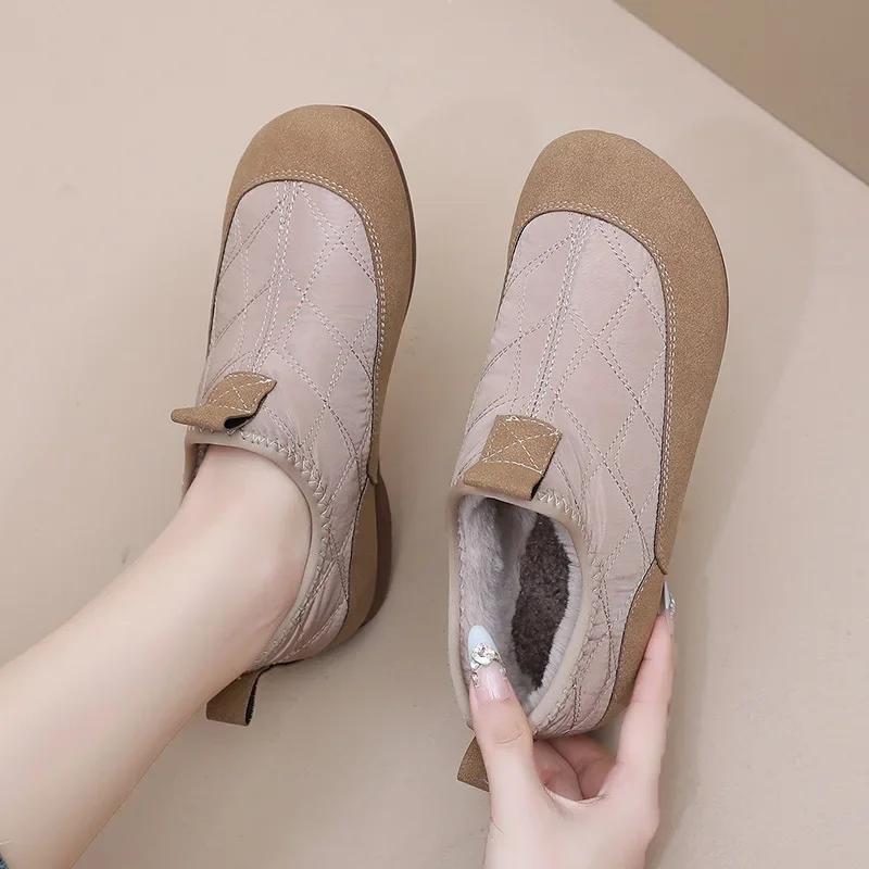 Fashion Snow Boots Women's Autumn and Winter Velvet Women's Cotton Shoes One Pedal Soft-soled Mother Shoes Fashion Casual Shoes