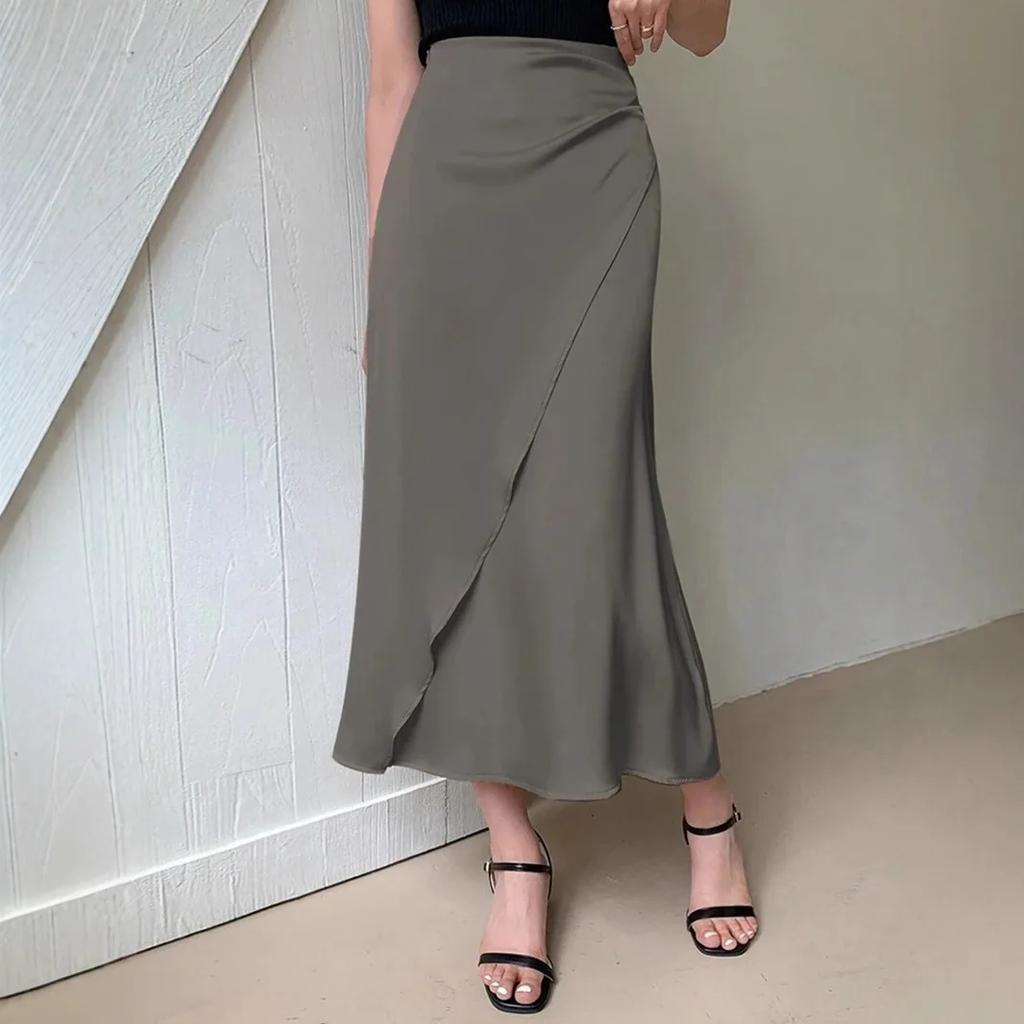 Imitation Silk Skirt Satin New Midi-length