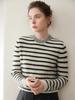 Autumn Winter Striped Round Neck Women's Cashmere Knit Sweater Pullover