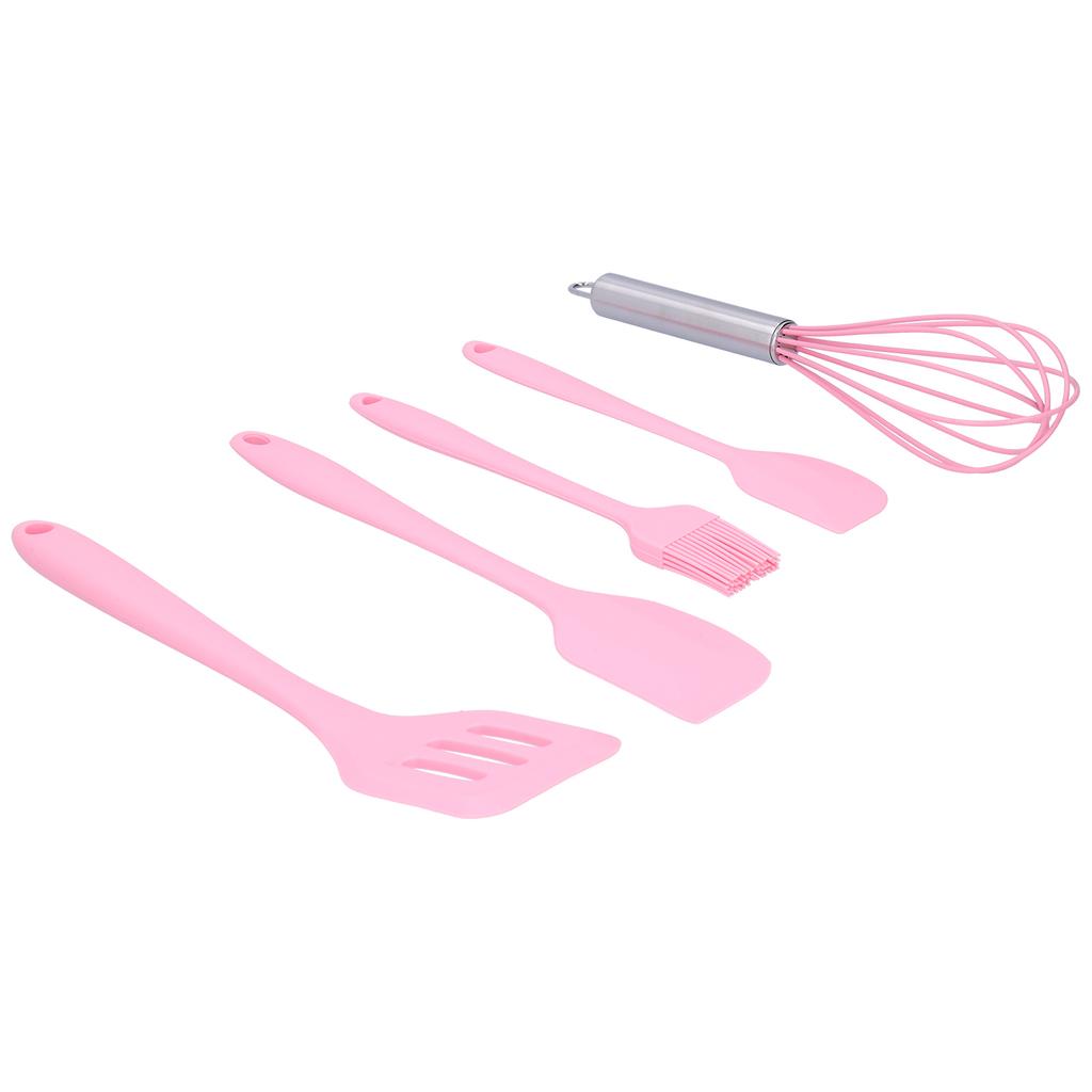 Cooking Spatula Set Silicone Baking Scraper Heat Resistant Kitchen Utensil(Pink )