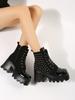 Fashion Fall New Chunky Single Shoes Women's Round Head Suede Side Zipper Front Strap Rivet Thick Sole Non-slip Ankle Boots