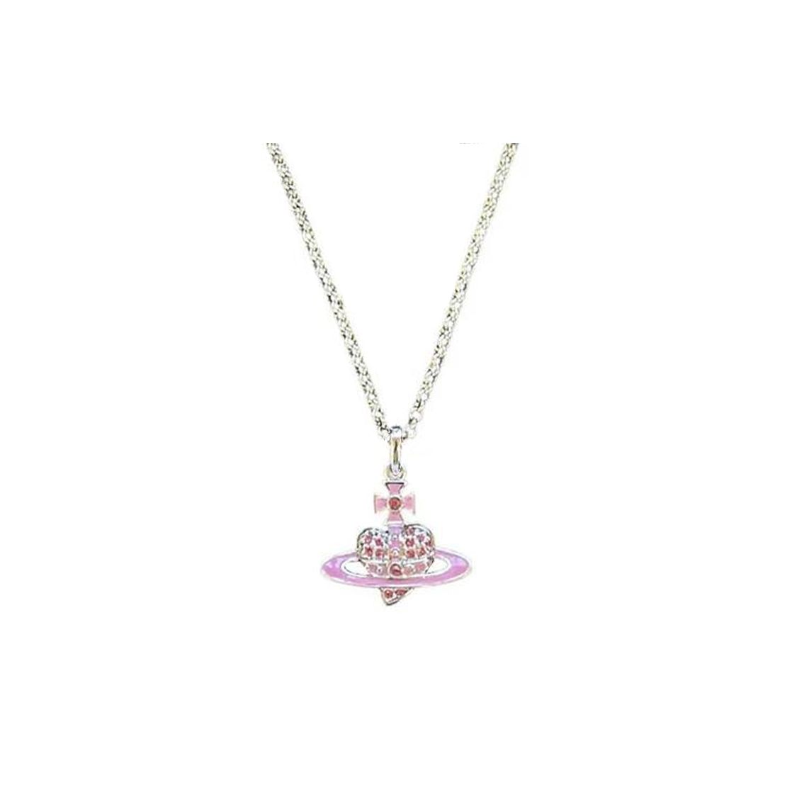 Vivienne Westwood Reverse Heart Saturn Necklace Women necklace Silver Pink 6302039O02P256CN Basic Packaging-Dust Bag+Box,F,Pink