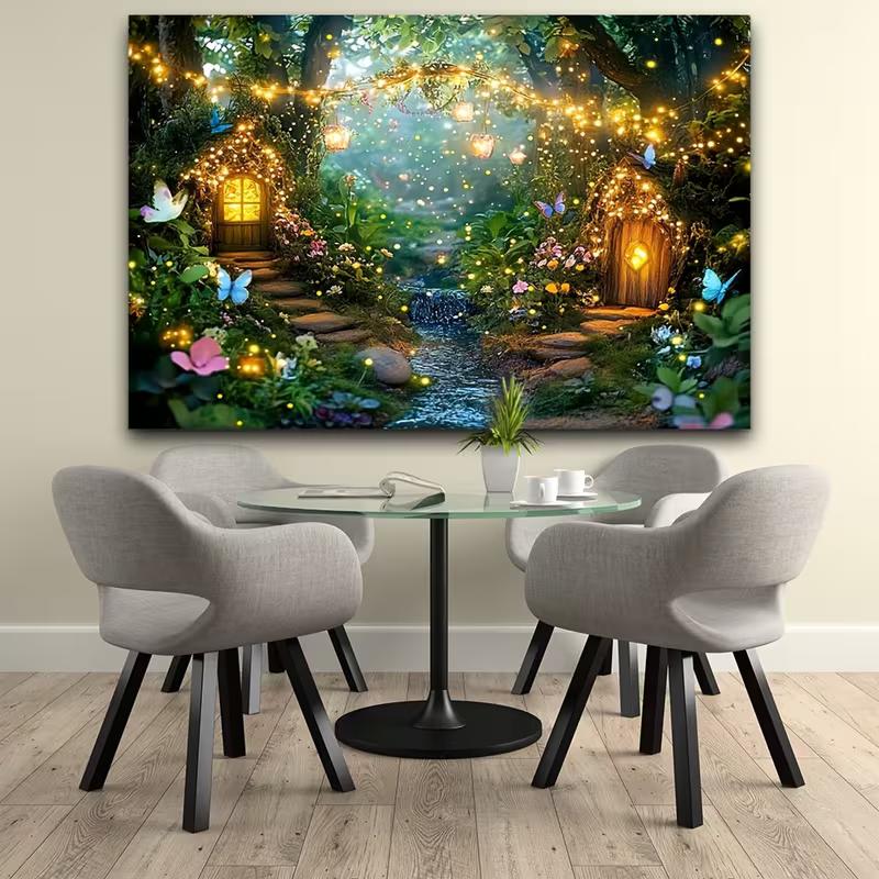 2D Fantasy Fairy Forest Tapestry Glowing Lights & Butterflies Home Decor