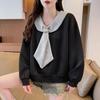 NaVaVa Women Color Block Scarf V Neck Long sleeVe Sweatshirt Nt3181