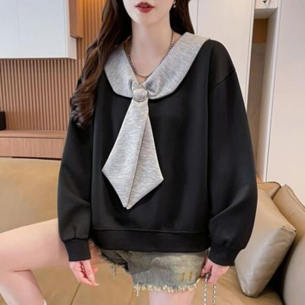NaVaVa Women Color Block Scarf V Neck Long sleeVe Sweatshirt Nt3181