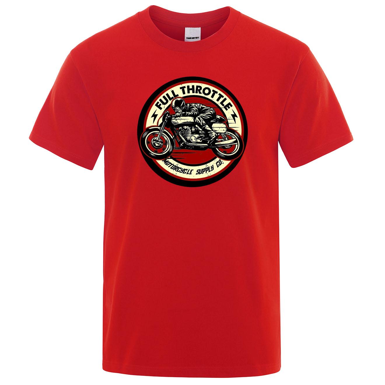 

Хлопковая футболка с принтом Cotton Full Throttle Cafe Racer Rockabilly Biker Мужская Модная Повседневная с Коротким Рукавом Свободная Хлопковая Футболка Летние Свободные Футболки L красный