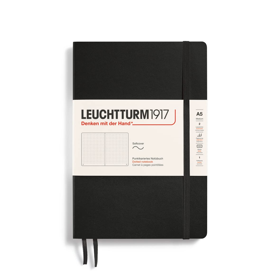 

Leuchtturm A5 Dot Soft Officially Imported Notebook, Grid, Cover, Black, 324804,