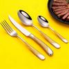 410 Stainless Steel Gold Plated Cutlery Set: 4-Piece Star Diamond Steak Knife, Fork, Spoon Gift Box for Hotels and Restaurants