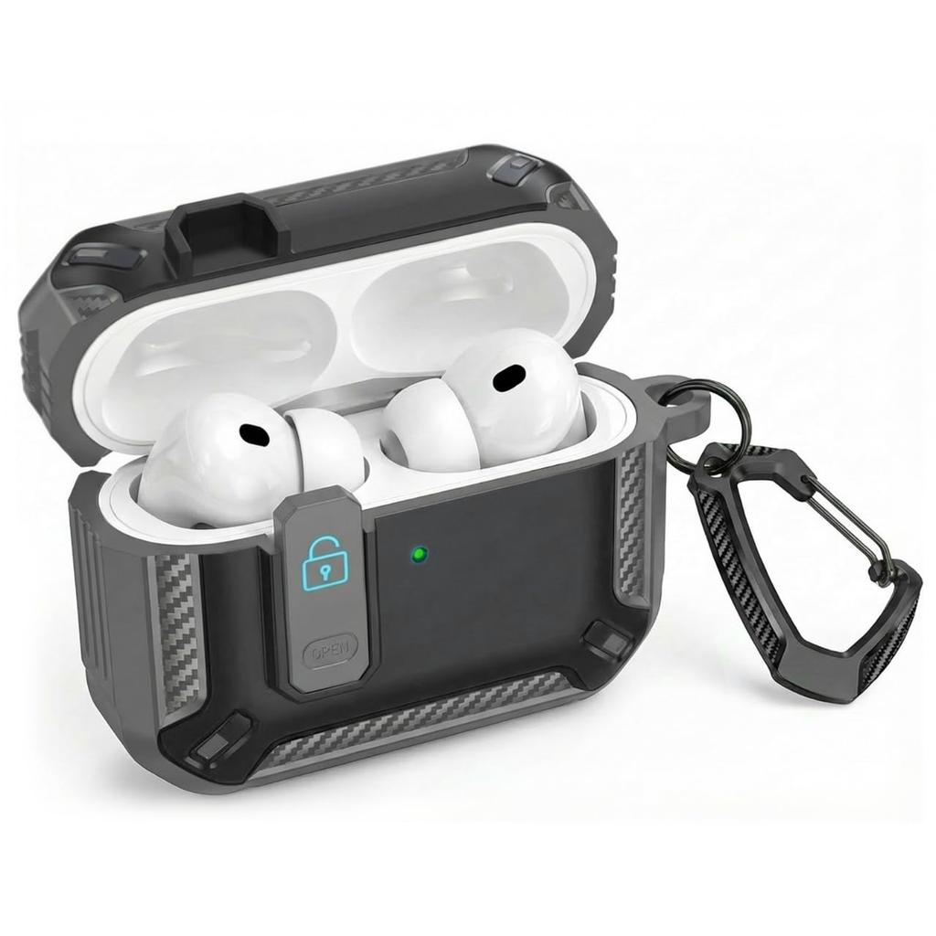 2026 for AirPods Pro 3 Case with Cleaning Kit Carbon Fiber Military Drop Proof Auto Pop up Case with Carabiner For AirPods Pro 3