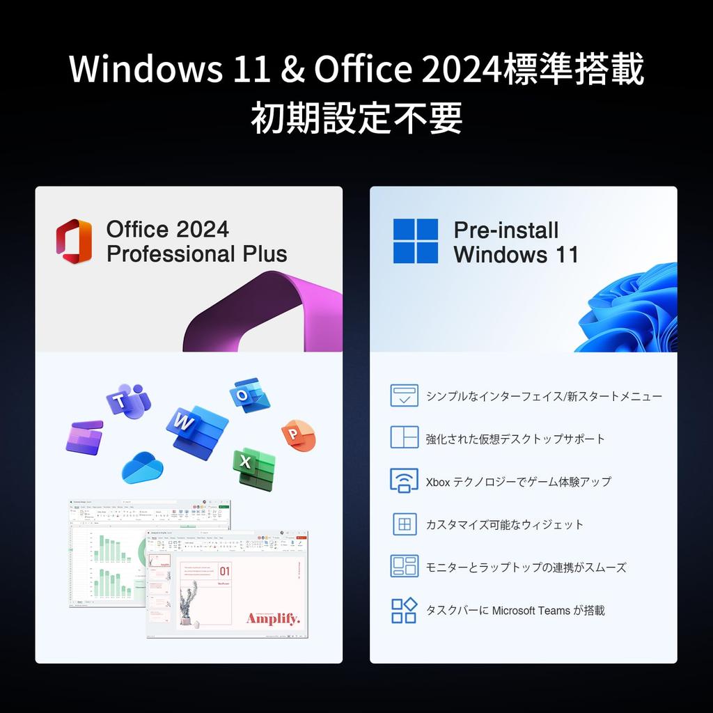 UOWAMOU Office 2024 1920x1080 IPS LCD Slim Heat Quiet USB Gen1 x2 USB x1 HDMI TF Card WIFI 5 BT Numeric Japanese Keyboard Cover Pre-installed Laptop,