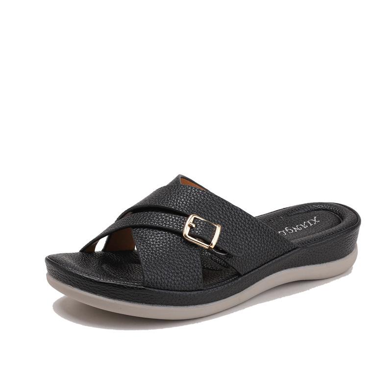 

Wedge heel slippers women s outer wear summer new thick bottom light stepping on shit comfortable large size one word cool slippers 36 чёрный