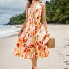 Twenty summer women's new bohemian print sleeveless pendulum ruffle edge fashion dress