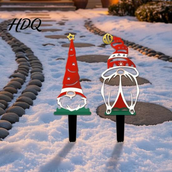 Outdoor Christmas Yard Signs 4Pcs Metal Gnome Garden Stakes Decorative Iron Signs Weather Stakes Resistant Sculptures for Lawn Flower Bed & Holiday