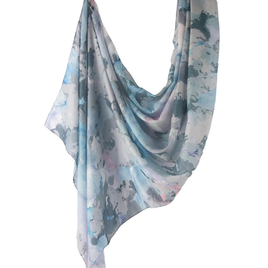 "Ethnic Watercolor Modal Cotton Shawl Satin Print Scarf for Women"