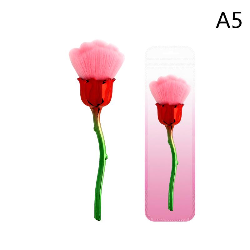 Flower Nail Brush for Manicure Gold Rose Shape Nail Art Brushes Round Small UV Gel Polish Powder Cleaning Tools Nail Accesories