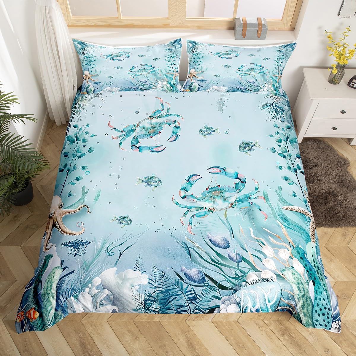 

Comforter Beach Theme Bedding Set For Kids Teens Queen Marine Themed Lightweight S Crab Room Decor No Comforter Comforter (quilt)-EU Single(135*200cm)3pcs