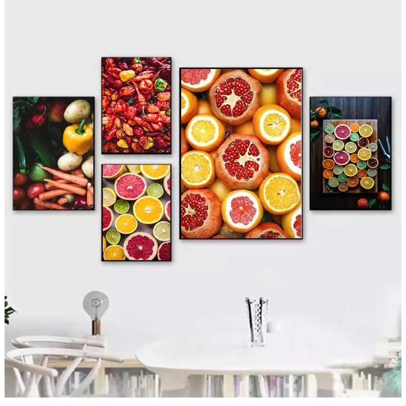 Nordic Wall Art Canvas Painting Colorful Fresh Vegetable Fruits Posters for Kitchen Decor Orange Lemon Picture for Restaurant