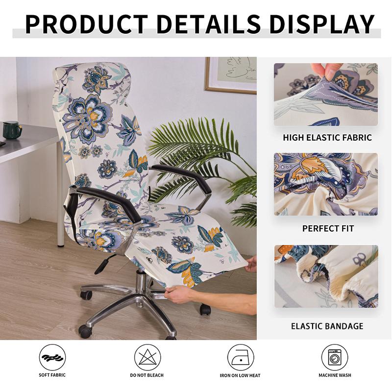 Stretch Computer Office Chair Cover With Durable Zipper Removable Spandex Rotating Boss Chair Slipcovers Anti-Dust M/L Sizes