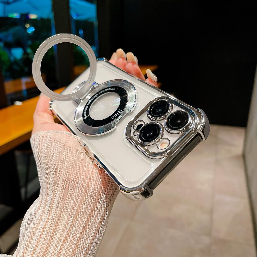 Samsung S24ultra Mobile Phone Case A55 Magnetic Bracket S23 Electroplated Four Corner Airbag Anti Fall A34