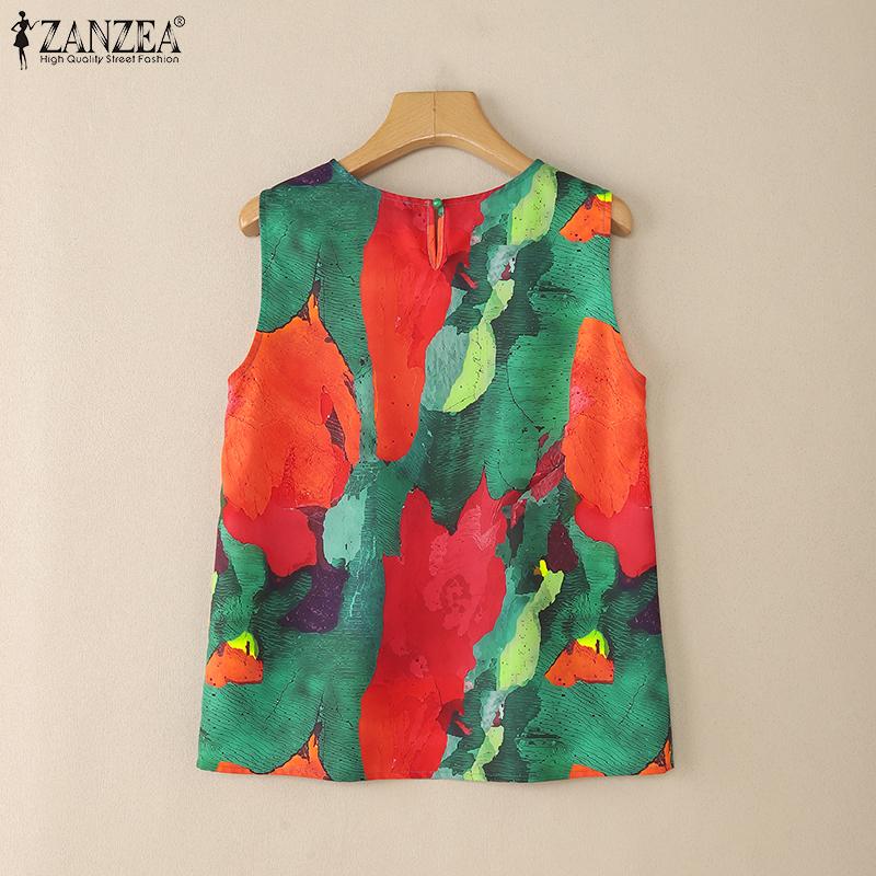 ZANZEA Women Casual Round Neck Loose Print Sleeveless Tank Tops