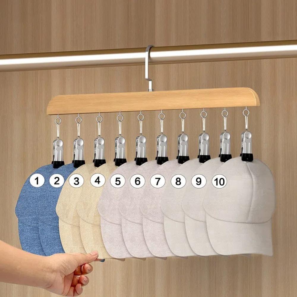 New Solid Wooden Trouser Clip Hat Skirt Storage Multi-Clip Hanging Rack Space-Saving Rotatable Underwear Sock Clip Closet