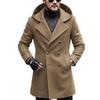 Mens Mid-length Wool Blend Coat Hooded Double Breasted European Fit Solid Color Fall Winter 2026
