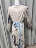 Elegant European Long Sleeve Printed V-Neck Mid-Length Vacation Dress 2025