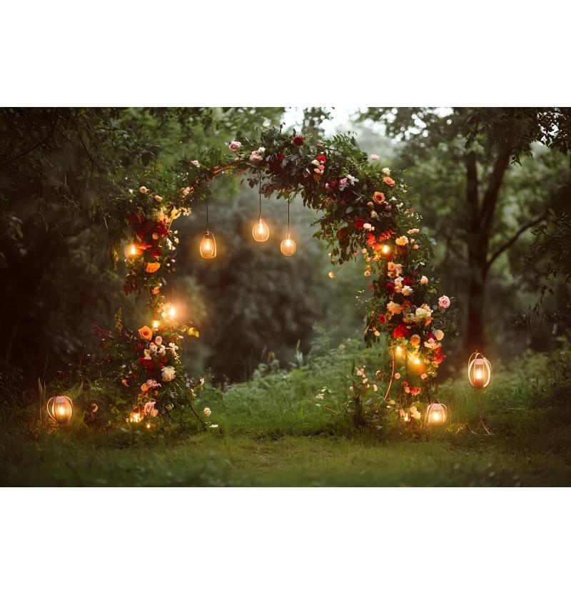 Romantic Valentine s Day Flower Arch Background, Lantern Decoration Wedding Engagement Photography Studio Decoration Background Vinyl 100X75cm