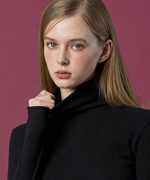 KOLEAT [Warmer Ribbed Ver.] Thick Knit Turtleneck Long Sleeve (Black) Inner