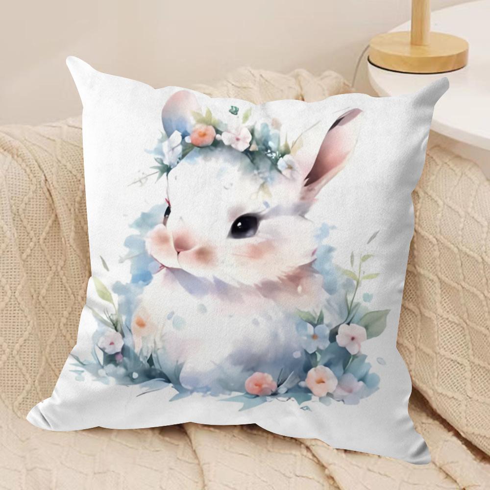 Cute Easter Bunny Cushion Cover Short Plush Doublesided Print Square Throw Pillow Covers Sofa Home Cushion Decor