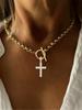 Minimalist Gold-Plated Hollow Cross Pendant with Clasp Stainless Steel Chain Necklace for Women, Women's Pendant Necklace